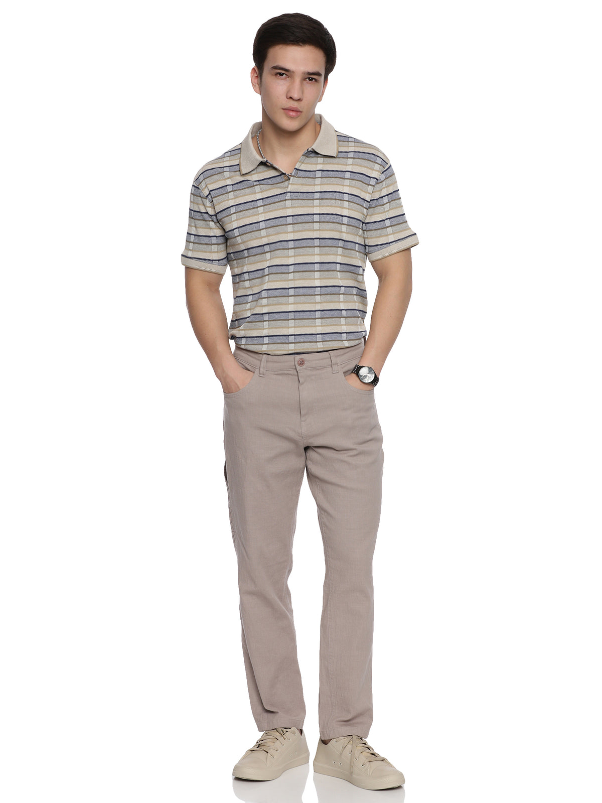 Stripped Polo Off. White