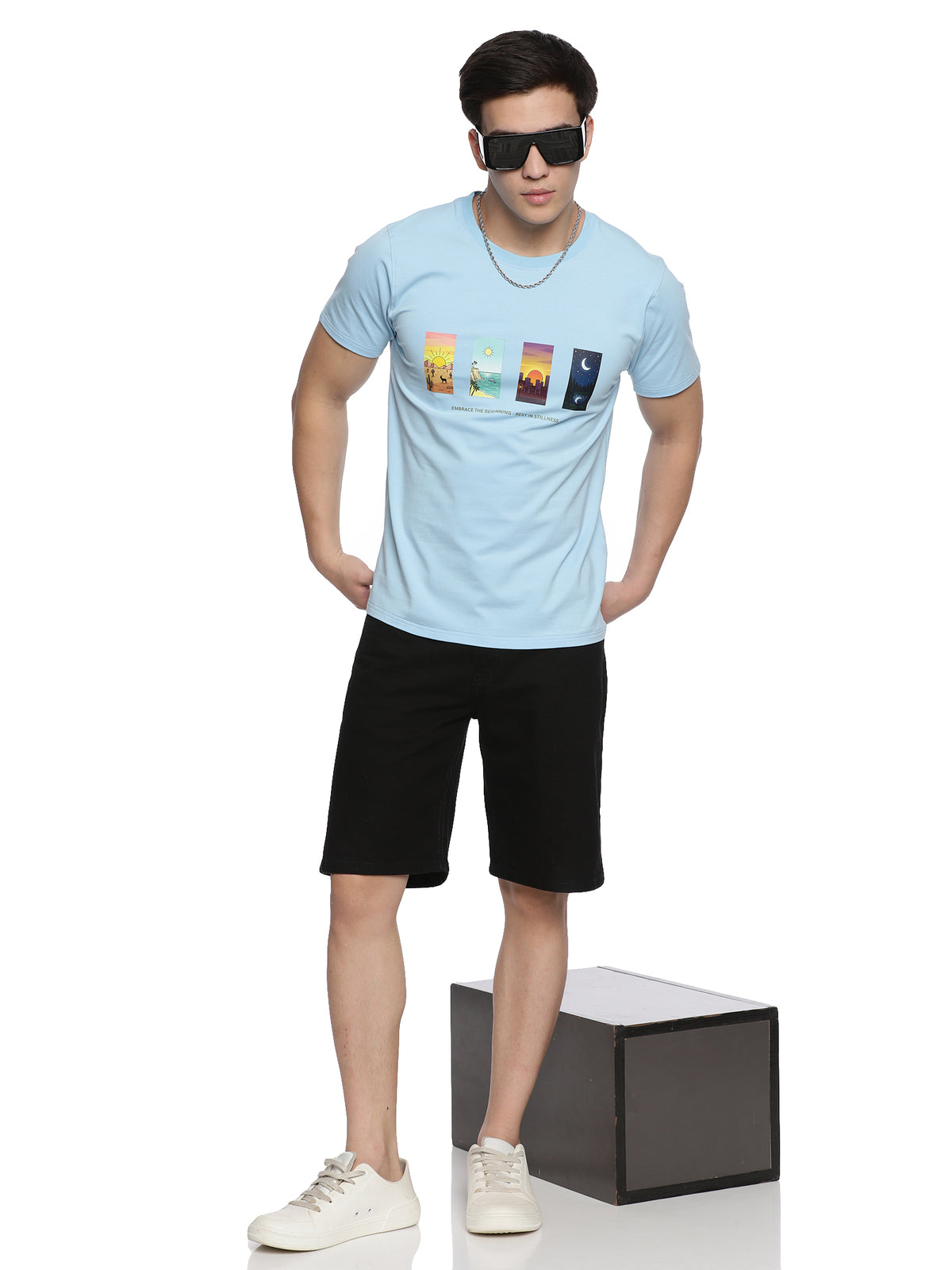 Sky Blue Printed T-Shirt