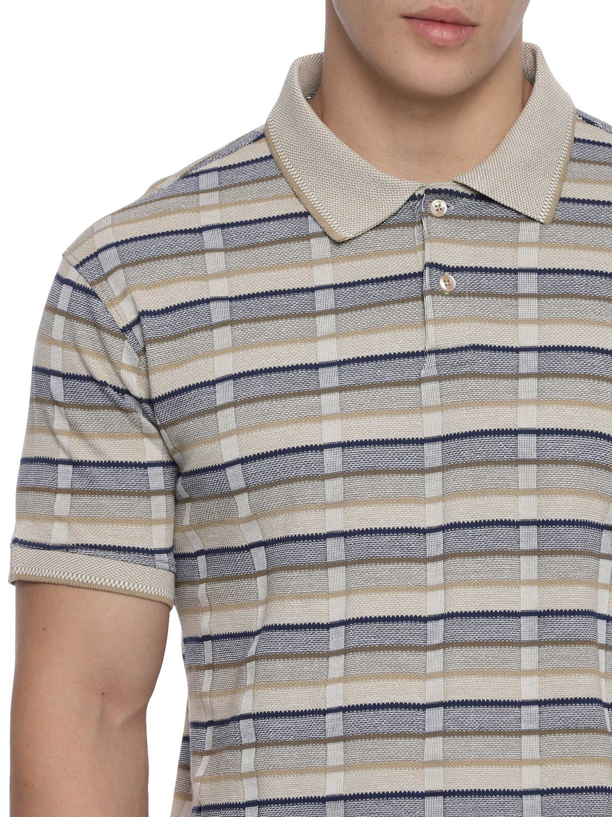 Stripped Polo Off. White