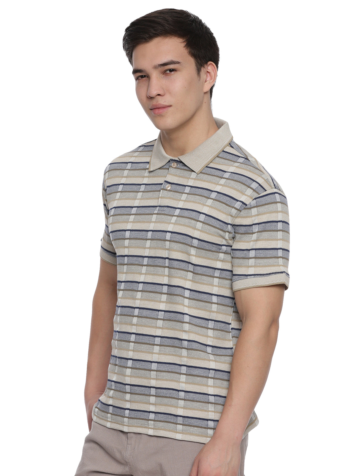 Stripped Polo Off. White