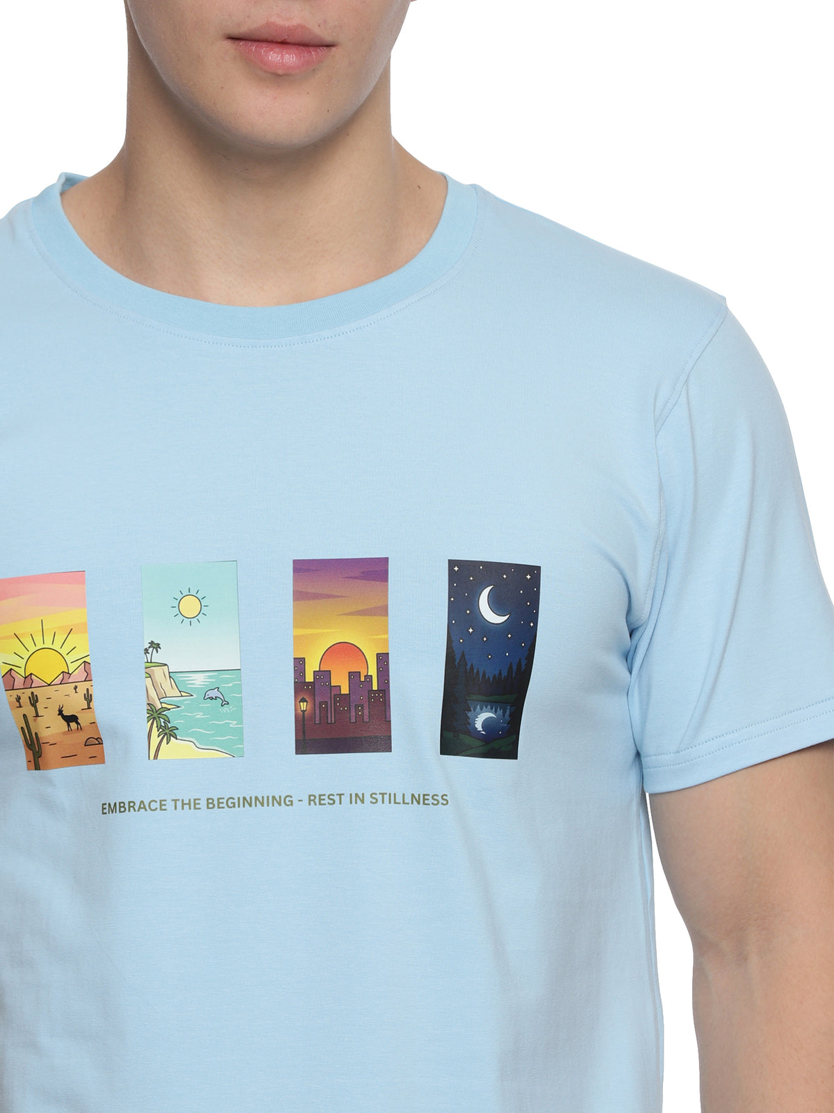 Sky Blue Printed T-Shirt